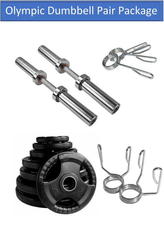*FLASH SALE* Olympic Dumbbell Pair Package, Inc. Olympic Dumbbell Pair, 4 x 5KG, 4 x 2.5KG, 4 x 1.25KG Olympic Rubber Grip Plates & Olympic Spring Clips