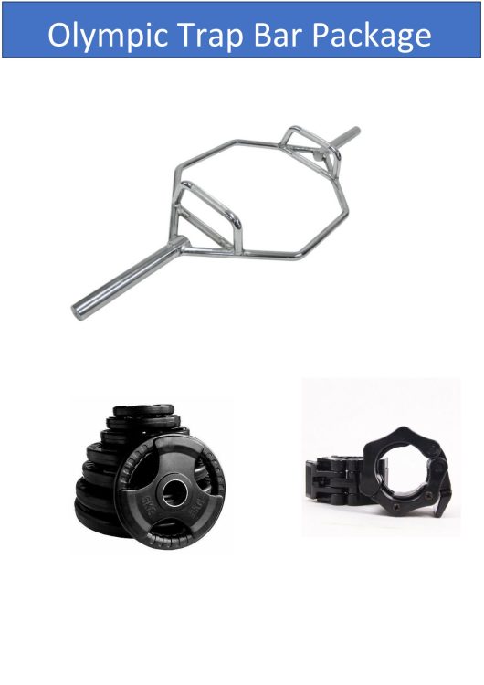 Olympic Trap Bar Package, Inc. Olympic Trap Bar, 60KG of Olympic Rubber Grip Plates & Olympic Quicklocks