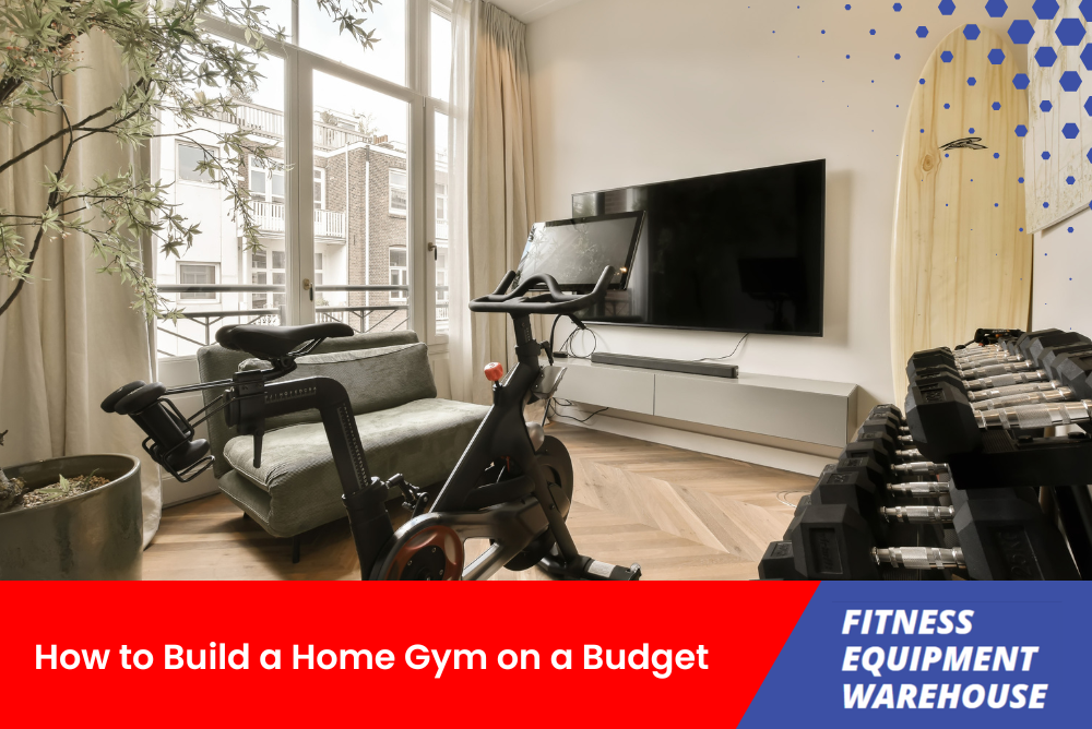Affordable home gym setup with dumbbells, resistance bands, and jump rope.